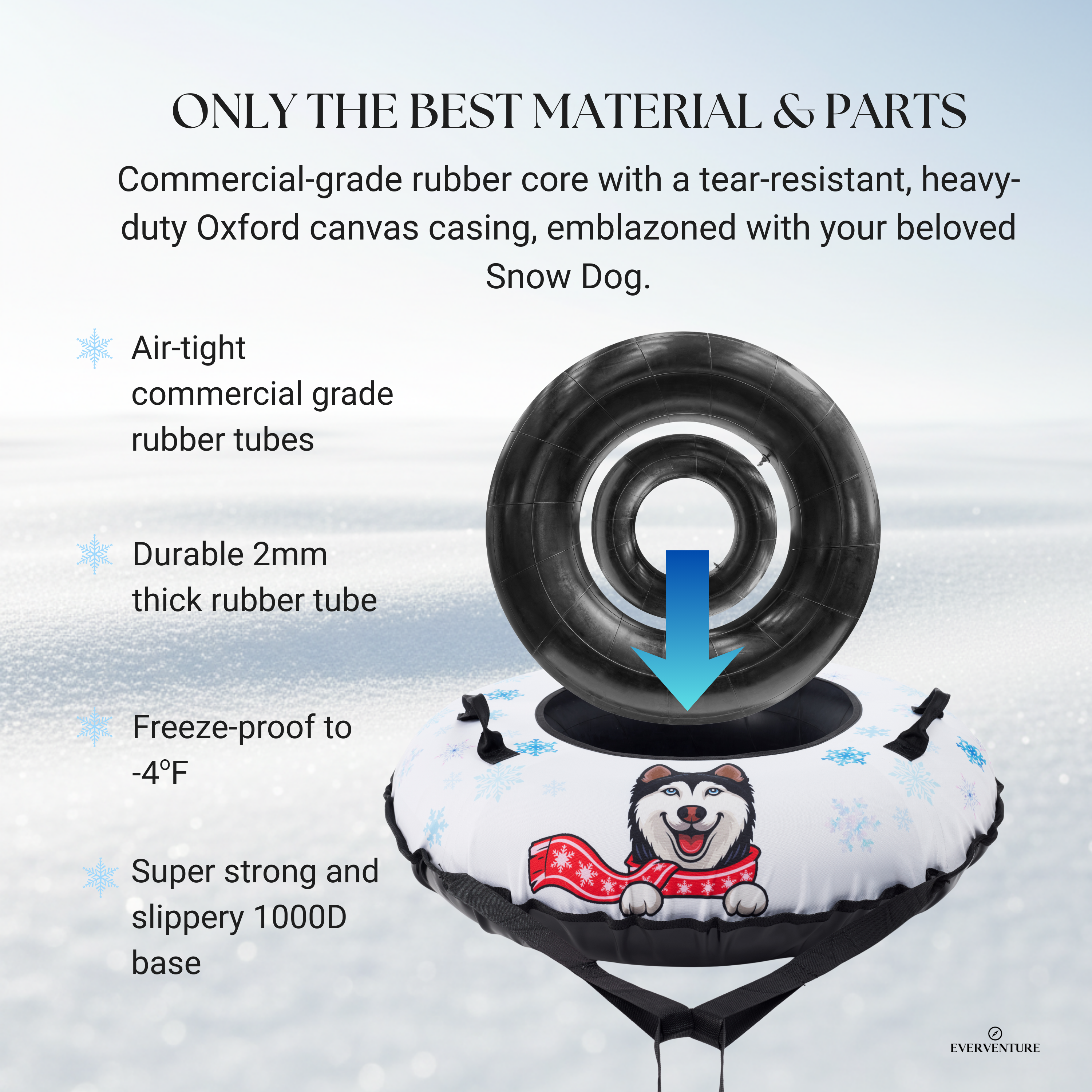 Husky snow tube white - side view showing handles and design