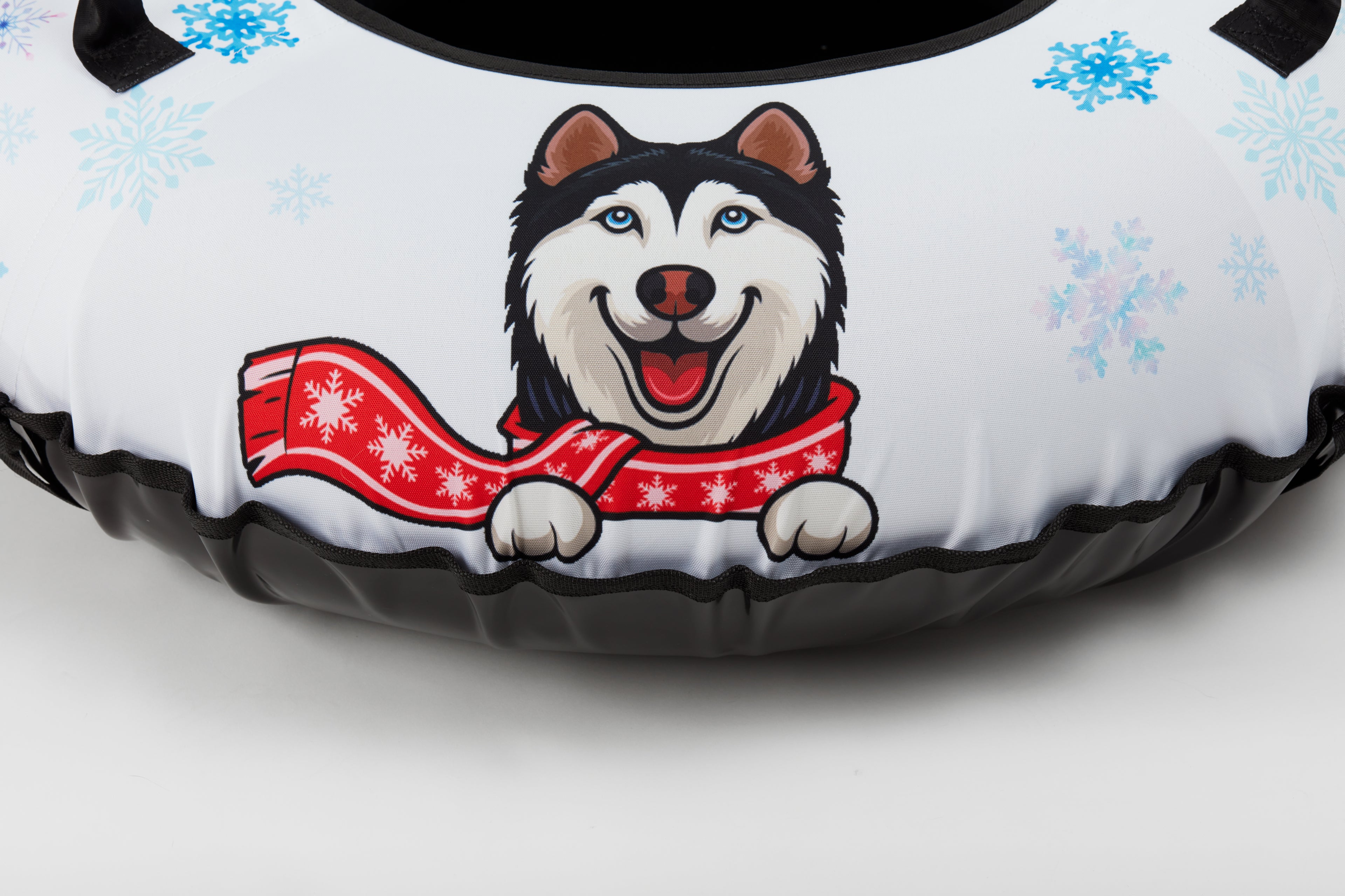 Close-up of Husky snow tube white fabric and construction details