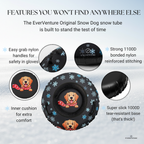 EverVenture Original Snow Dog snow tube with features listed on a snowy background