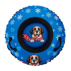 Blue snow tube with Saint Bernard design and snowflake pattern on a white background